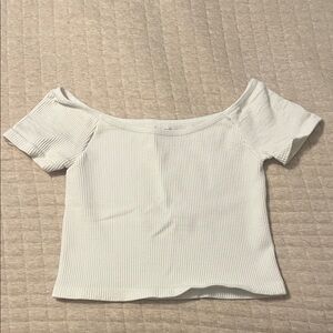 By Together Cream Off-Shoulder Ribbed Crop Top